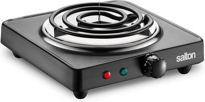 Salton Single Coil Portable Electric Cooktop | 1000 Watts | Lightweight & Compact | Variable Temperature Control | Perfect for Dorms, Offices, Camping | Black | 100% Canadian-owned & operated