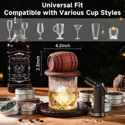 Cocktail Smoker Kit with Torch, Complete Drink Infuser Set with 6 Wood Chip Flavors, Glasses and Ice Ball Molds, Home Bar Smoking Kit for Old Fashioned Style Drinks - PuriLite