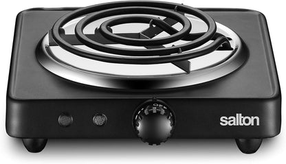 Salton Single Coil Portable Electric Cooktop | 1000 Watts | Lightweight & Compact | Variable Temperature Control | Perfect for Dorms, Offices, Camping | Black | 100% Canadian-owned & operated