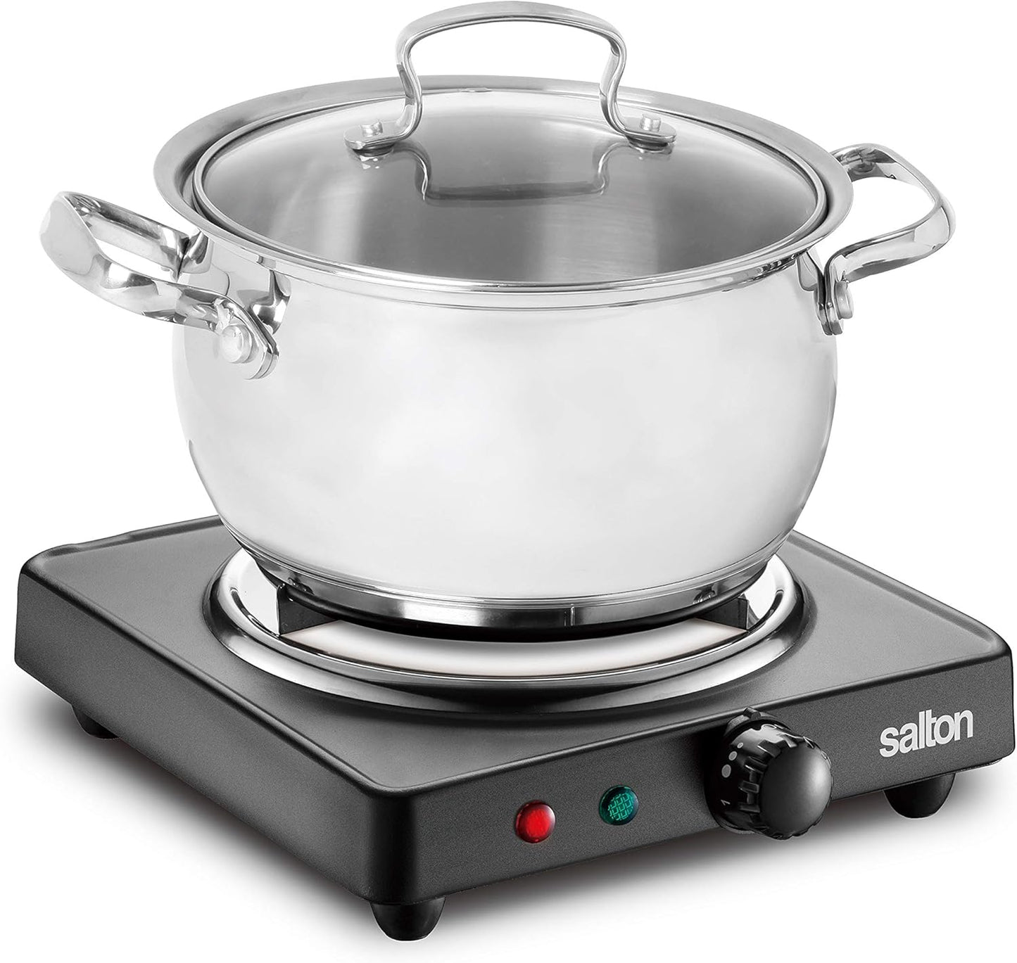 Salton Single Coil Portable Electric Cooktop | 1000 Watts | Lightweight & Compact | Variable Temperature Control | Perfect for Dorms, Offices, Camping | Black | 100% Canadian-owned & operated