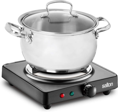 Salton Single Coil Portable Electric Cooktop | 1000 Watts | Lightweight & Compact | Variable Temperature Control | Perfect for Dorms, Offices, Camping | Black | 100% Canadian-owned & operated