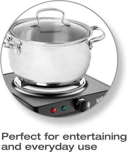 Salton Single Coil Portable Electric Cooktop | 1000 Watts | Lightweight & Compact | Variable Temperature Control | Perfect for Dorms, Offices, Camping | Black | 100% Canadian-owned & operated