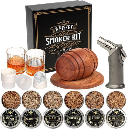Cocktail Smoker Kit with Torch, Complete Drink Infuser Set with 6 Wood Chip Flavors, Glasses and Ice Ball Molds, Home Bar Smoking Kit for Old Fashioned Style Drinks - PuriLite