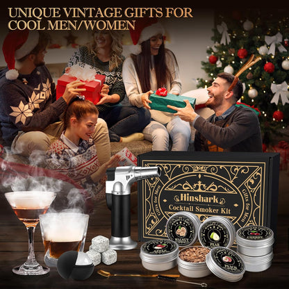Cocktail Smoker Kit for Bourbon and Old Fashioned Drinks, Complete Drink Smoker Set with Torch, 6 Wood Chip Flavors, Ice Stones and Accessories, Gift-Ready Smoker Kit - PuriLite