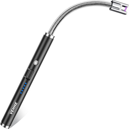 VEHHE Electric Lighter, USB Rechargeable Lighter with Long 360° Flexible Neck LED Display, Flameless and Windproof, for BBQ Camping Fireworks