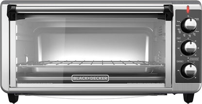 BLACK+DECKER TO3250XSB 8-Slice Extra Wide Convection Countertop Toaster Oven, Includes Bake Pan, Broil Rack & Toasting Rack, Stainless Steel/Black