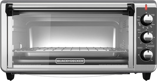 BLACK+DECKER TO3250XSB 8-Slice Extra Wide Convection Countertop Toaster Oven, Includes Bake Pan, Broil Rack & Toasting Rack, Stainless Steel/Black