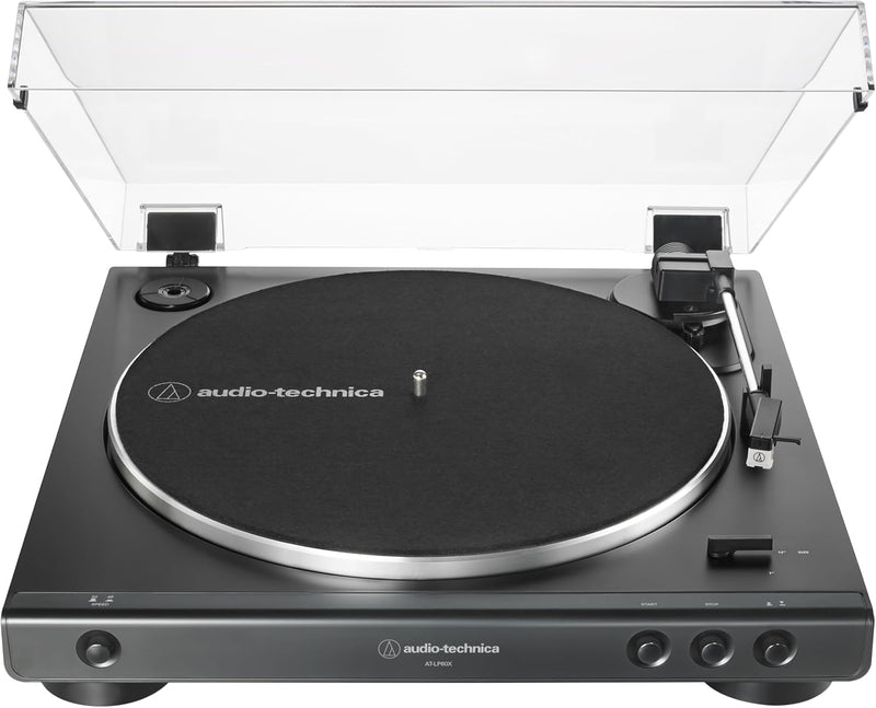 Audio-Technica AT-LP60X-BK Fully Automatic Belt-Drive Stereo Turntable, Black, Hi-Fi, 2 Speed, Dust Cover, Anti-Resonance, Die-Cast Aluminum Platter