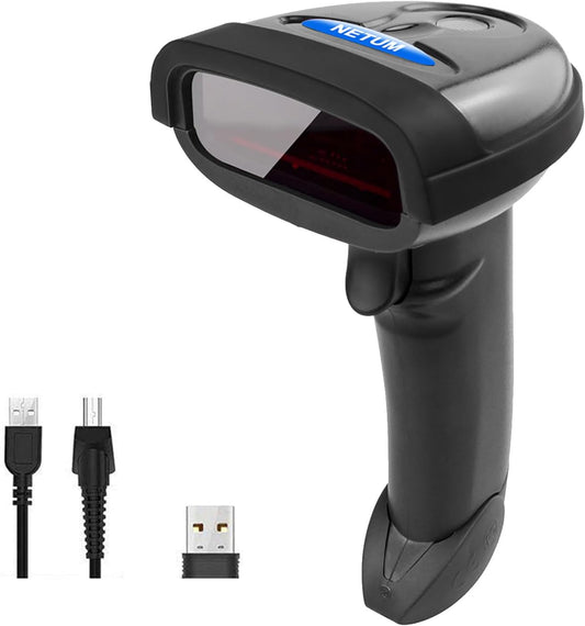 NETUM Wireless Barcode Scanner 2 in 1 2.4G Wireless & USB 2.0 Wired 1D Laser Barcode Reader Portable Bar Code Scanning for Retail Supermaket Warehouse NT-1698W