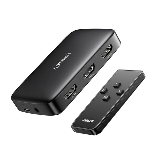 UGREEN HDMI Switch 3 in 1 Out 4K HDMI Switcher Splitter with Remote Control Support 4K 30Hz 3D HD 1080P Compatible with Switch, PS5, PS4, Xbox One, Blu-Ray Player, Projector