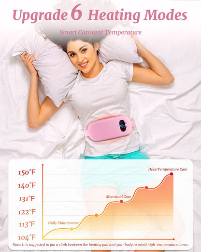 Portable Cordless Heating Pad for Cramps – Fast Heating Menstrual & Back Pain Relief Belt – 6 Heat & 6 Vibration Modes – Wearable Rechargeable Heating Pad