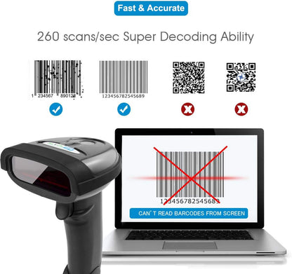 NETUM Wireless Barcode Scanner 2 in 1 2.4G Wireless & USB 2.0 Wired 1D Laser Barcode Reader Portable Bar Code Scanning for Retail Supermaket Warehouse NT-1698W