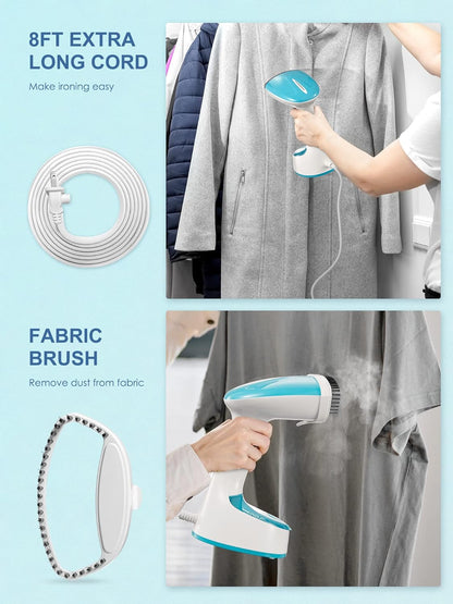 Reemix Steamer for Clothes, 1200W Foldable Clothes Steamer, Handheld Garment Steamer, Fast Heat-up, Auto-Off, Steam Iron for Fabric Wrinkle Remover with Brush (Crystal Blue)