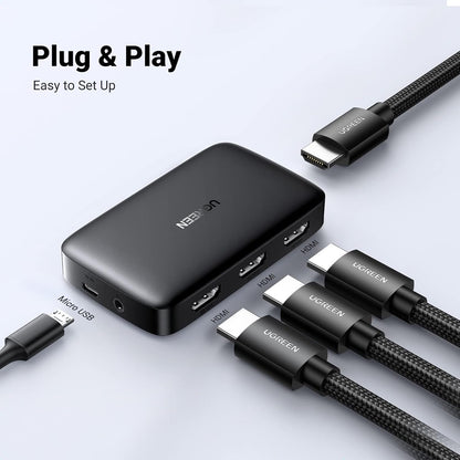 UGREEN HDMI Switch 3 in 1 Out 4K HDMI Switcher Splitter with Remote Control Support 4K 30Hz 3D HD 1080P Compatible with Switch, PS5, PS4, Xbox One, Blu-Ray Player, Projector