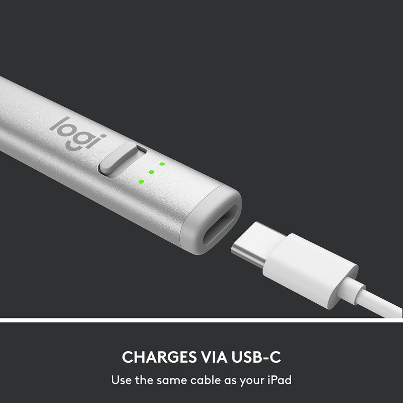 Logitech Crayon Digital Pencil for iPad (iPads with USB-C Ports) Featuring Apple Pencil Technology, No Lag Pixel-Precision, and Dynamic Smart Tip with Fast USB-C Charge - Silver