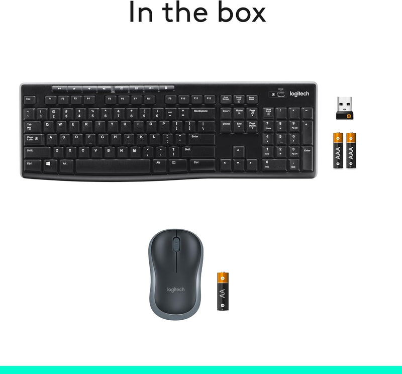 Logitech MK270 Wireless Keyboard and Mouse Combo for Windows, 2.4 GHz Wireless, Compact Mouse, 8 Multimedia and Shortcut Keys, 2-Year Battery Life, for PC, Laptop