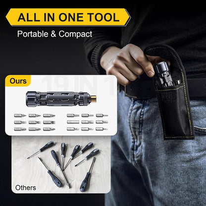 19-in-1 Multi Bit Screwdriver Set, Compact EDC Magnetic Screwdriver Tool with Extension Rod, Portable All-in-One Repair Tool for Electronics, Furniture and Home Maintenance