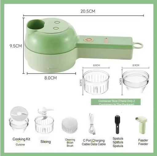 Purilite Select 4-in-1 Wireless Handheld Electric Food Chopper – Vegetable Cutter, Garlic Masher, Slicer & Meat Grinder for Home Kitchen - PuriLite