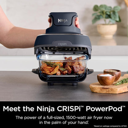 Ninja Crispi Air Fryer, Microwave, Freezer & Dishwasher Safe, Non Toxic Glass Portable Cooking System, 4 QT & 6 Cup Glass Containers with Storage Lids, Easy Meals, Air Fry, Bake, & More Grey, FN101CGY