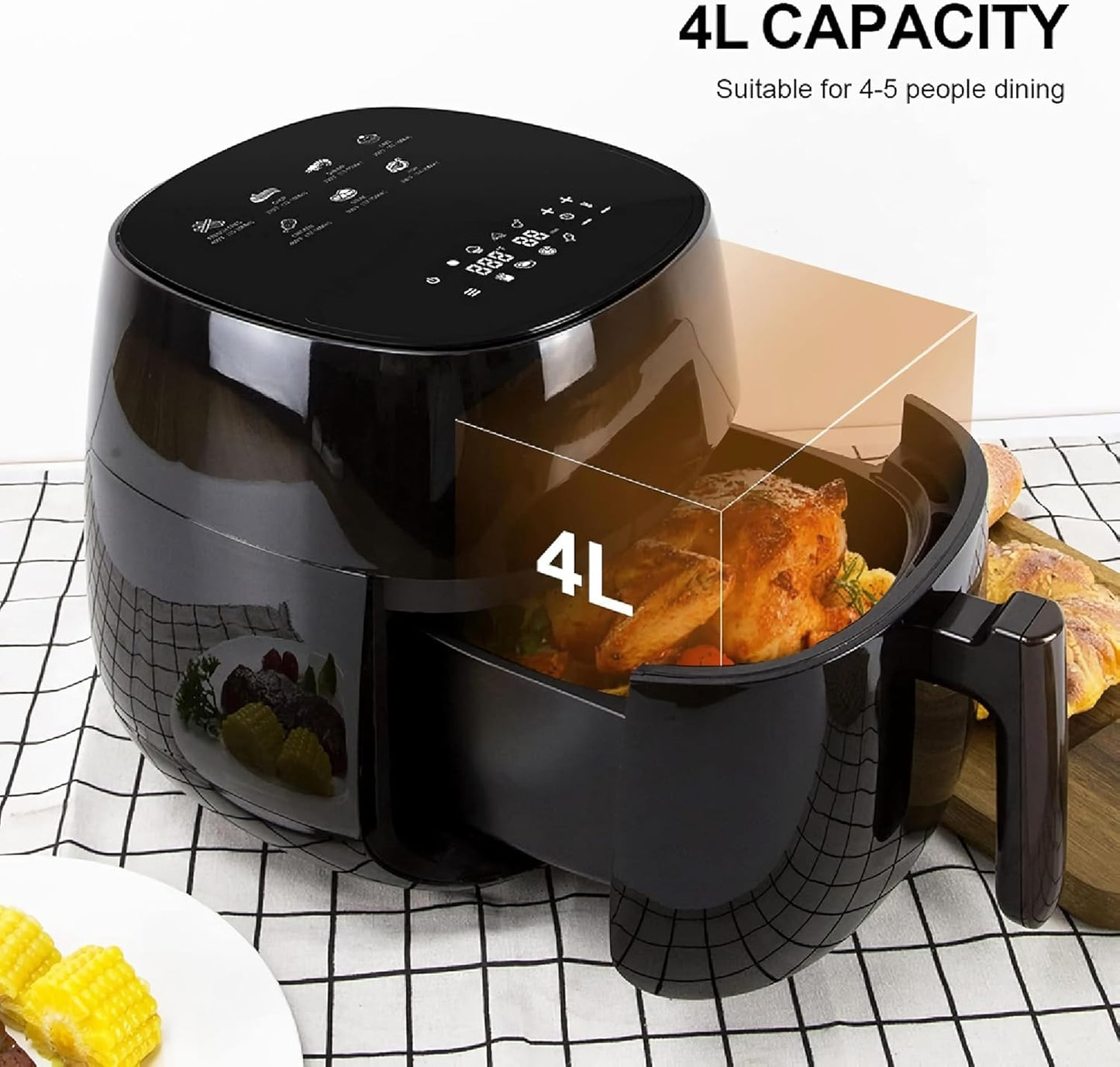 4L Air Fryer, 1400W Compact Air Fryer with 7 Presets, LED Touchscreen, Non-Stick Basket & Auto Shut-Off – AF359-T_Intexca (Green)