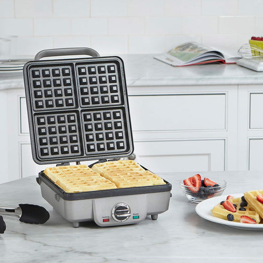 Cuisinart Belgian Waffle Maker with Pancake Plate, Non-Stick Removable Plates, Silver (WAF-350C) - PuriLite