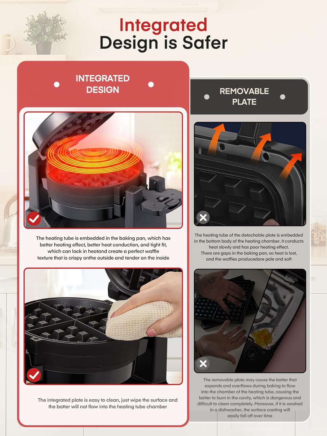 FOHERE Waffle Maker, 8-Slice Belgian Waffle Maker, 180° Rotating Waffle Iron with Double Waffle Plates, Nonstick Plates and Removable Drip Tray, Cool Touch Handle (Large)