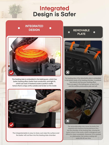 FOHERE Waffle Maker, 8-Slice Belgian Waffle Maker, 180° Rotating Waffle Iron with Double Waffle Plates, Nonstick Plates and Removable Drip Tray, Cool Touch Handle (Large)