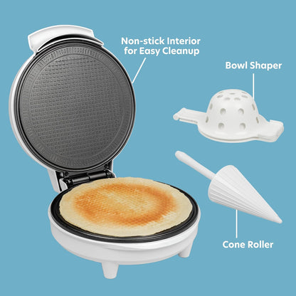 Waffle Cone and Bowl Maker- Includes Shaper Roller and Bowl Press- Homemade Ice Cream Cone Iron Machine - Electric Nonstick Waffler Iron, Unique Birthday Treat, Gift Giving or Entertaining Holiday Fun