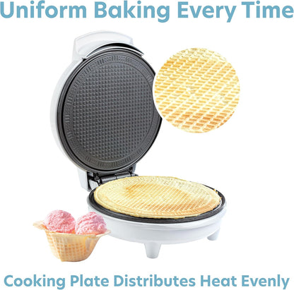 Waffle Cone and Bowl Maker- Includes Shaper Roller and Bowl Press- Homemade Ice Cream Cone Iron Machine - Electric Nonstick Waffler Iron, Unique Birthday Treat, Gift Giving or Entertaining Holiday Fun