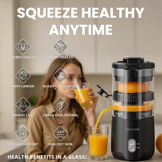 JLH Hands-Free Citrus Juicer Machine – 100W Powerful Motor,Lemon Squeezer with Cleaning Brush, Ideal for Oranges, Lemons, Grapefruits, Pomegranates, Watermelon (Grey) - PuriLite