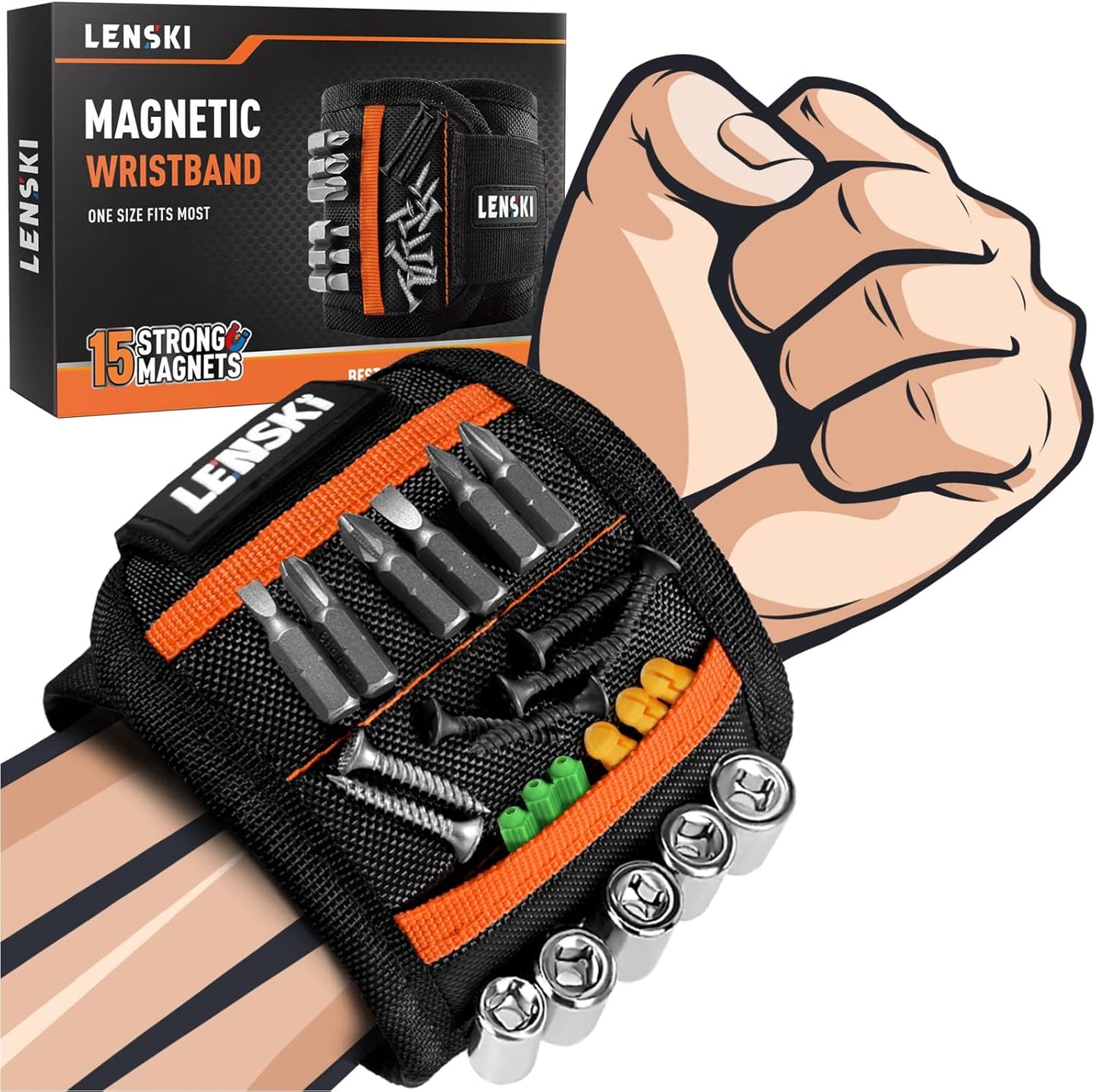 Magnetic Wristband Tool Organizer for Men, Adjustable Tool Holding Bracelet with Strong Magnets, Hands-Free Screw and Nail Holder for Home Improvement and DIY Projects