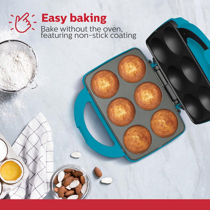 Holstein Housewares Non-Stick Cupcake Maker, Teal - Makes 6 Cupcakes, Muffins, Cinnamon Buns - Birthdays, Holidays, and More