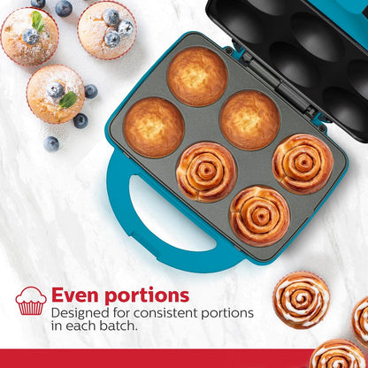 Holstein Housewares Non-Stick Cupcake Maker, Teal - Makes 6 Cupcakes, Muffins, Cinnamon Buns - Birthdays, Holidays, and More