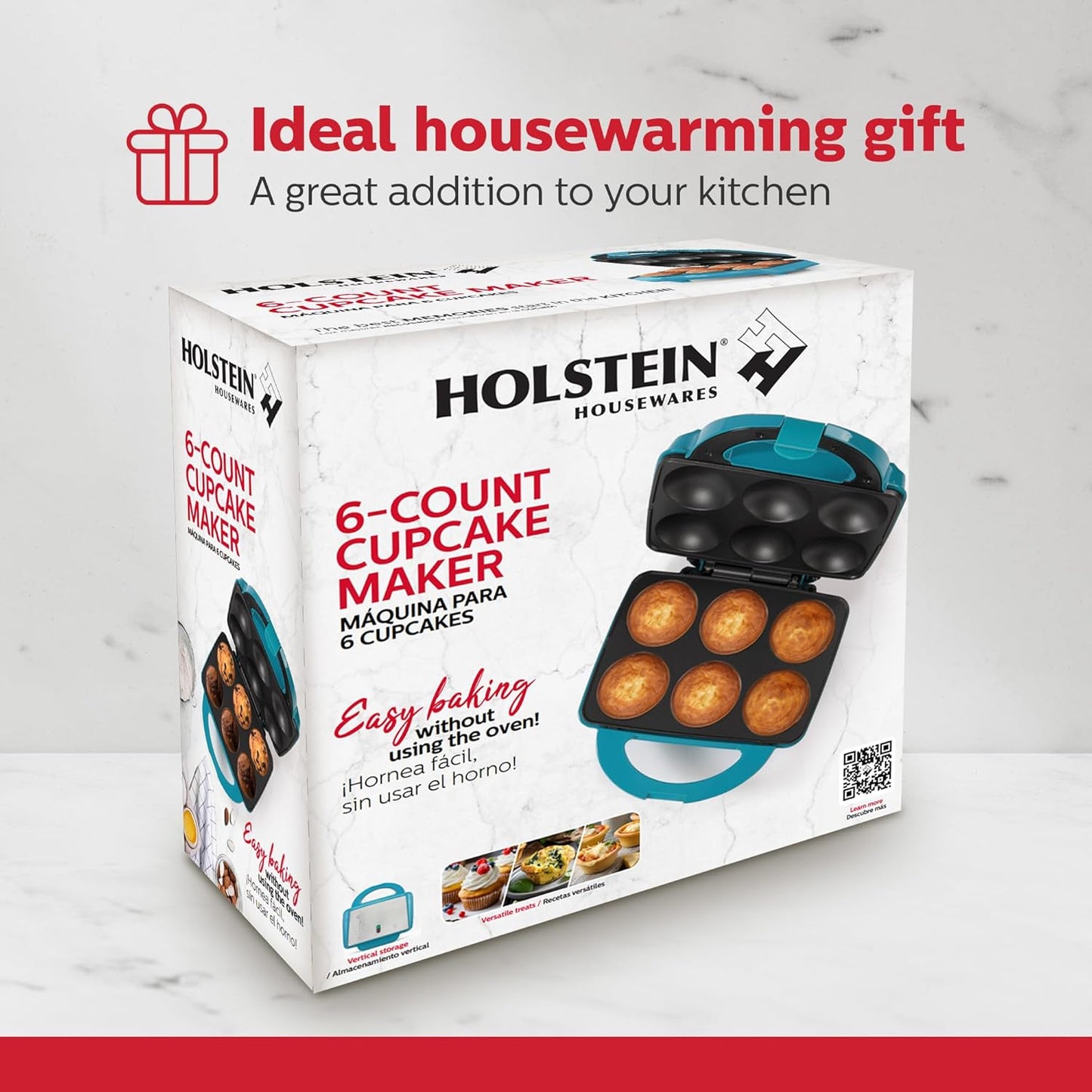 Holstein Housewares Non-Stick Cupcake Maker, Teal - Makes 6 Cupcakes, Muffins, Cinnamon Buns - Birthdays, Holidays, and More