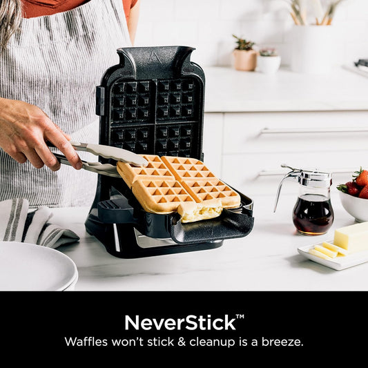 Ninja BW1000C Belgian Waffle Maker, Nonstick, 5 Shade Settings, Easy to Clean, Black/Silver, 12 inch - PuriLite