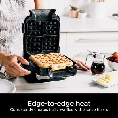 Ninja BW1000C Belgian Waffle Maker, Nonstick, 5 Shade Settings, Easy to Clean, Black/Silver, 12 inch