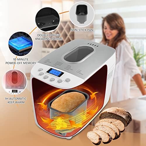 Davivy 3LB Bread Maker Machine with 2 Dough Kneading Paddle Dough Maker,15-in-1 Automatic Bread Machine Nonstick Bowl For Bread, Jam& Yogurt, 3 Loaf Sizes and 3 crust settings（silver）