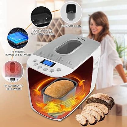 Davivy 3LB Bread Maker Machine with 2 Dough Kneading Paddle Dough Maker,15-in-1 Automatic Bread Machine Nonstick Bowl For Bread, Jam& Yogurt, 3 Loaf Sizes and 3 crust settings（silver）