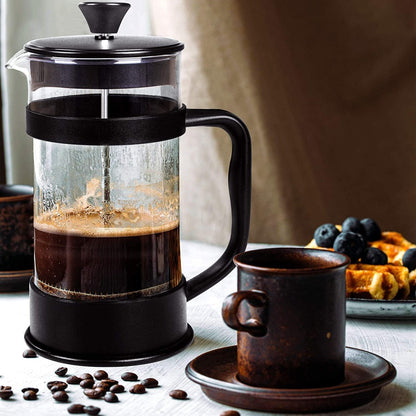 KICHLY - 34 Ounce French Press Espresso and Tea Maker with Triple Filters, Stainless Steel Plunger and Heat Resistant Borosilicate Glass, Black