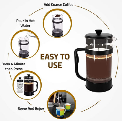 KICHLY - 34 Ounce French Press Espresso and Tea Maker with Triple Filters, Stainless Steel Plunger and Heat Resistant Borosilicate Glass, Black