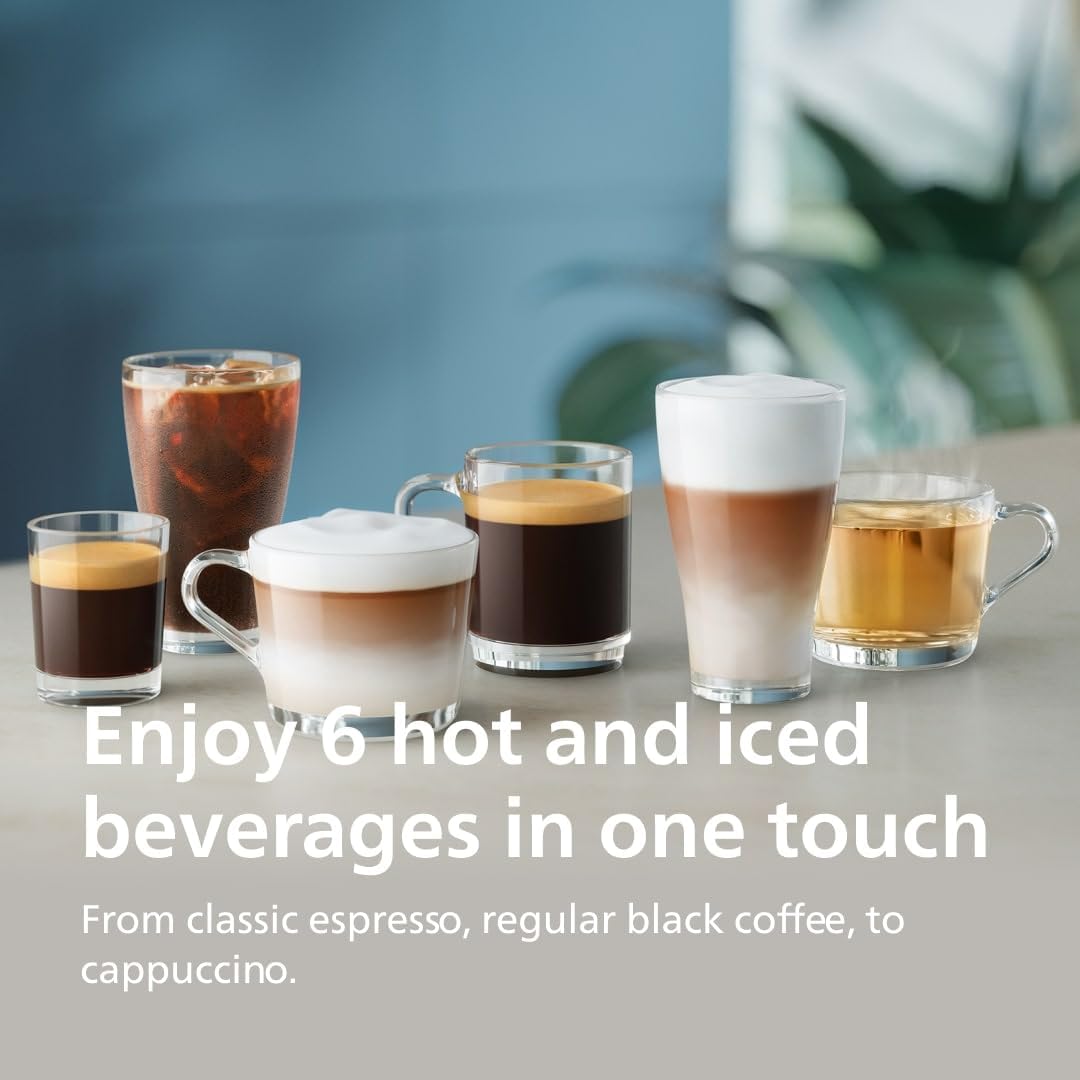 Philips Series 3300 Fully Automatic Espresso Coffee Machine - 6 Hot & Iced Drinks, LatteGo Milk System, 40% Quieter SilentBrew, Ceramic Grinder, Aquaclean Filter, Glossy Black (EP3341/50