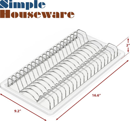 SimpleHouseware Plate Drying Rack with Drainboard, Chrome