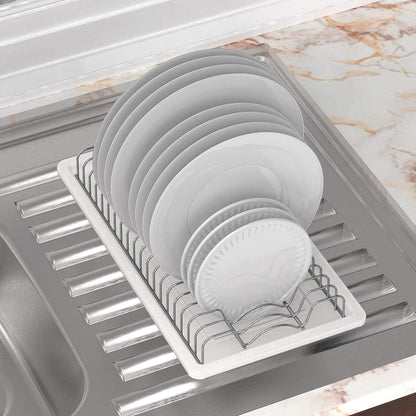 SimpleHouseware Plate Drying Rack with Drainboard, Chrome