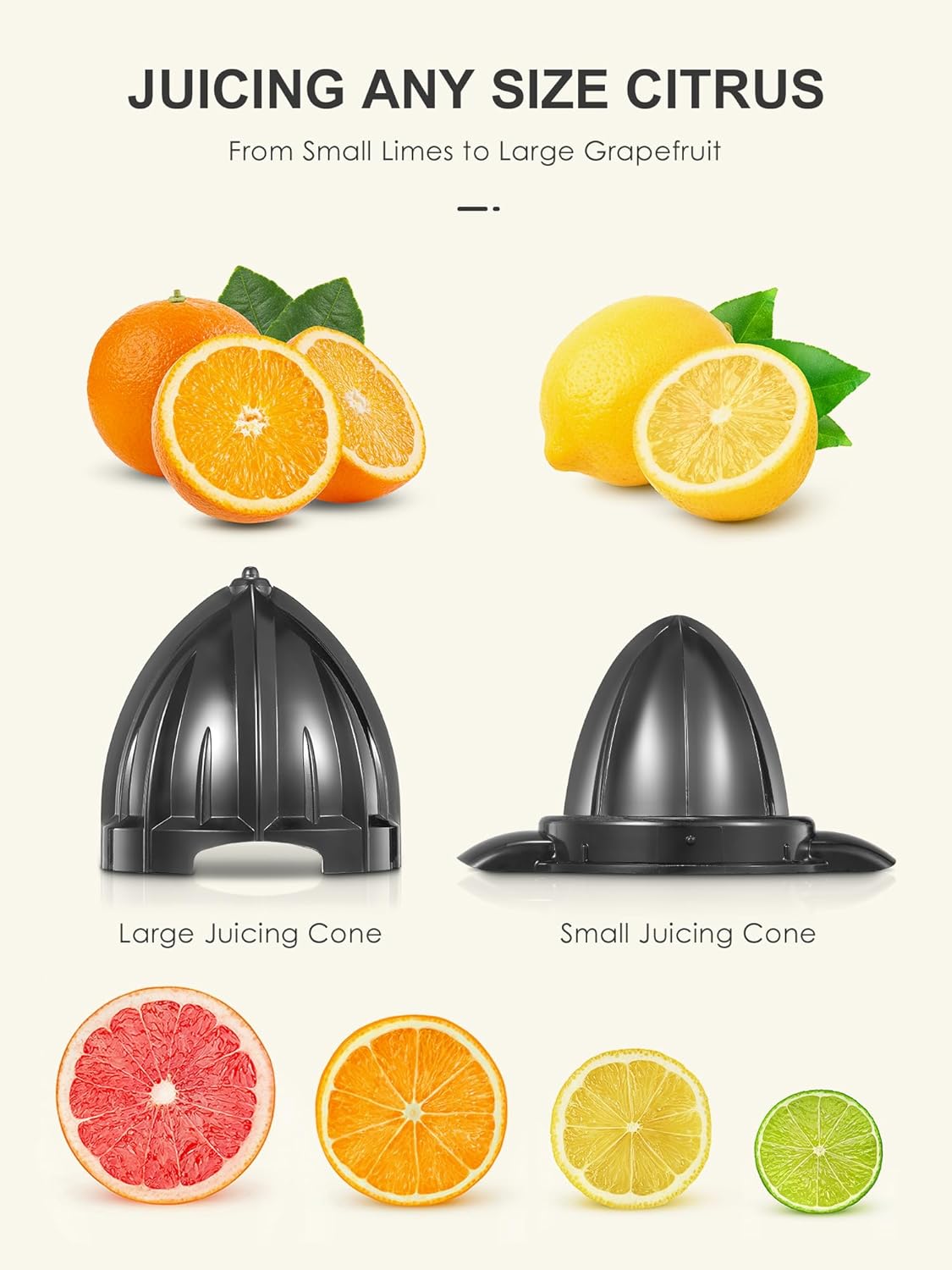 Reemix Electric Citrus Juicer Squeezer, Orange Juicer with Two Interchangeable Cones, Suitable for orange, lemon and Grapefruit, Brushed Stainless Steel, Easy to Clean and Use (Alloy Steel,Plastic)