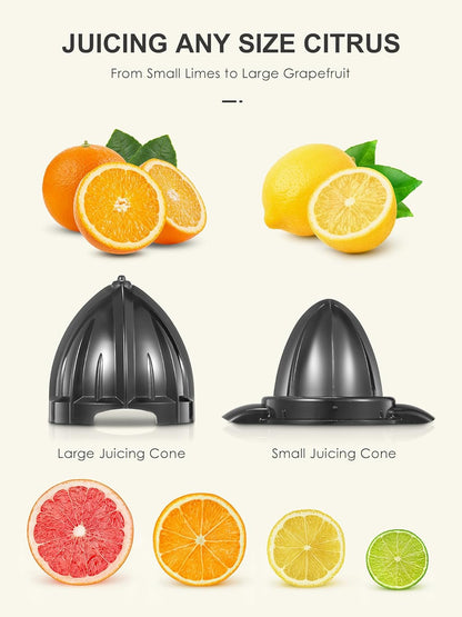 Reemix Electric Citrus Juicer Squeezer, Orange Juicer with Two Interchangeable Cones, Suitable for orange, lemon and Grapefruit, Brushed Stainless Steel, Easy to Clean and Use (Alloy Steel,Plastic)