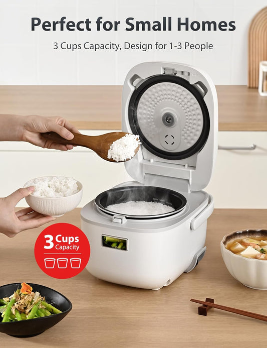Toshiba Mini Rice Cooker, 3 Cups Uncooked Small Rice Cooker, Steamer & Warmer, With Fuzzy Logic And One-Touch Cooking, 24 Hour Delay Timer And Auto Keep Warm Feature, White - PuriLite