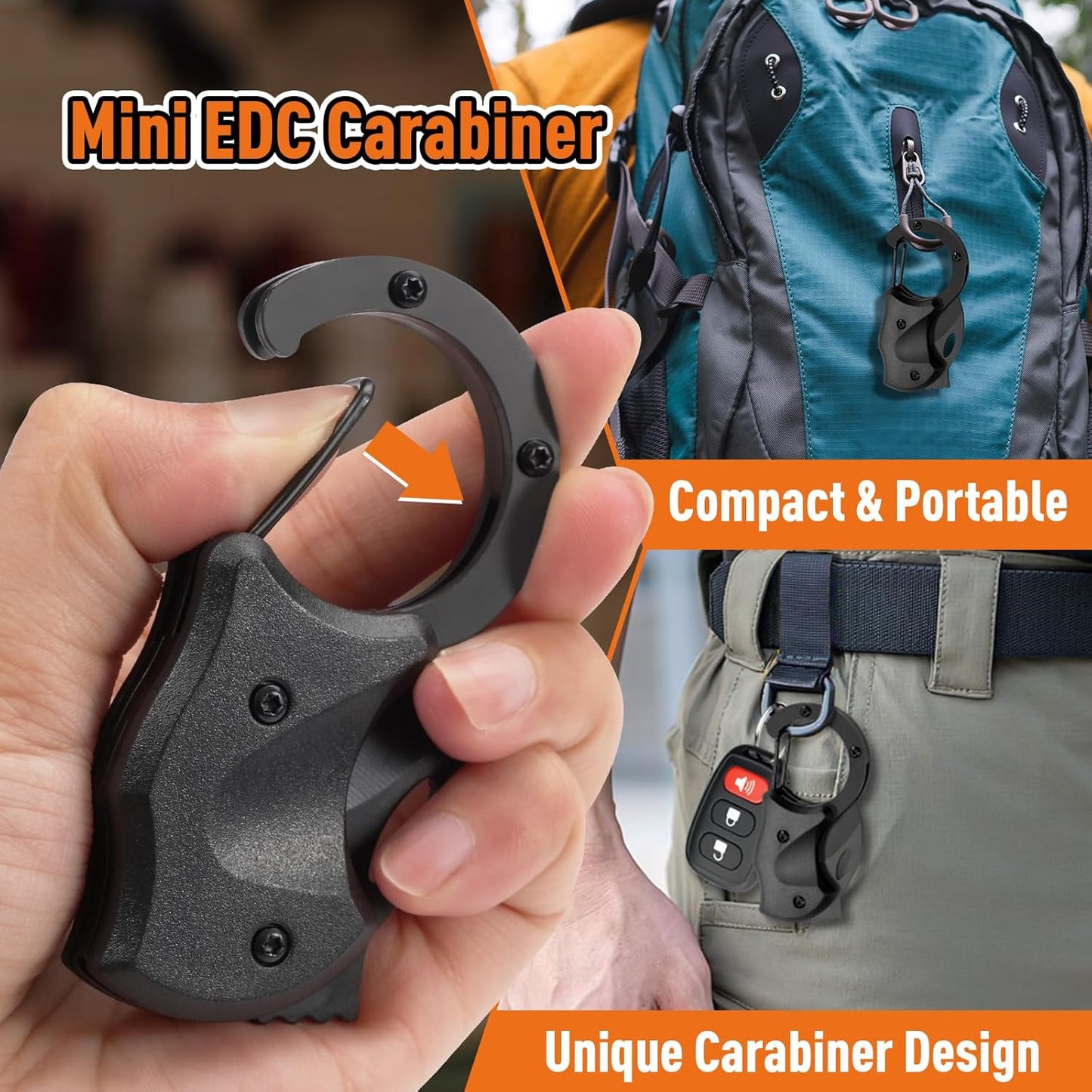 Pocket Carabiner EDC Gadget Tool, Compact Multi-Purpose Everyday Carry Accessory with Sheath, Lightweight Portable Tool for Camping, Hiking, and Daily Tasks