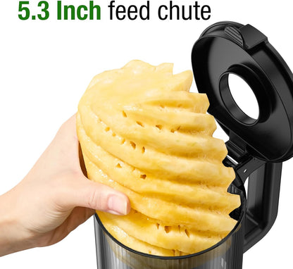Juicer Machine, TUUMIIST Cold Press Juicer with 5.3" Feeding Chute Fit Whole Fruits and Vegetables, Slow Masticating Juicer Easy to Clean, High Juice Yield, BPA Free (White)