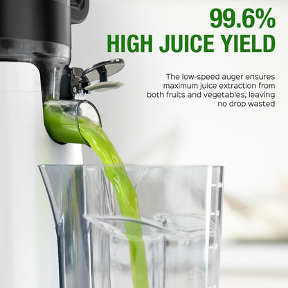 Juicer Machine, TUUMIIST Cold Press Juicer with 5.3" Feeding Chute Fit Whole Fruits and Vegetables, Slow Masticating Juicer Easy to Clean, High Juice Yield, BPA Free (White)