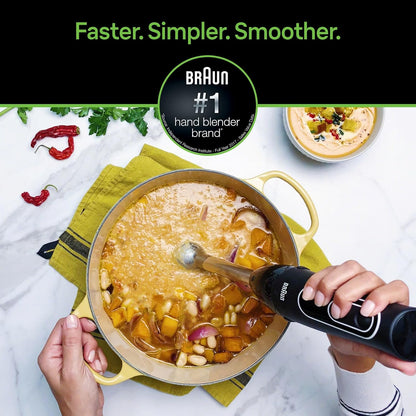 Braun MQ505 Portable Immersion Hand Blender,Powerful 350W Stick Blender,Dual Speed,Whisk,Beaker,Soup,Baby Food,Mixer,Hummus,Egg Beater,Smoothies